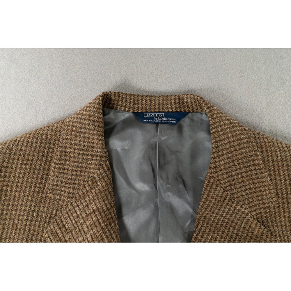 Polo Ralph Lauren Men 46R Lambswool Houndstooth Blazer Brown Sport Coat USA Made - Picture 2 of 12
